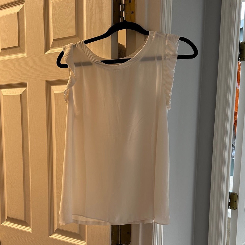 LOFT Cream Ruffle Sleeve Blouse